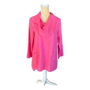 Ali Miles Pink Cowl Neck Linen Tunic Top Blouse Size Medium FLAW
